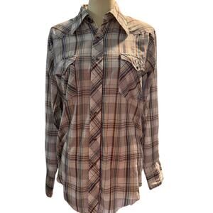 Wrangler 70s Vintage Plaid Permanent Press Western Pearl Snap Shirt, Size Small